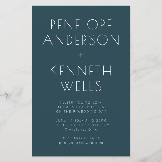 Budget Minimalistisch Moderne Aquamarine Hochzeit  (Vorderseite)