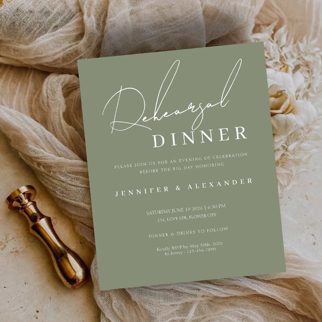 Budget-Minimalistische Probe-Dinner-Einladung (Budget Minimalist Rehearsal Dinner Invitation)