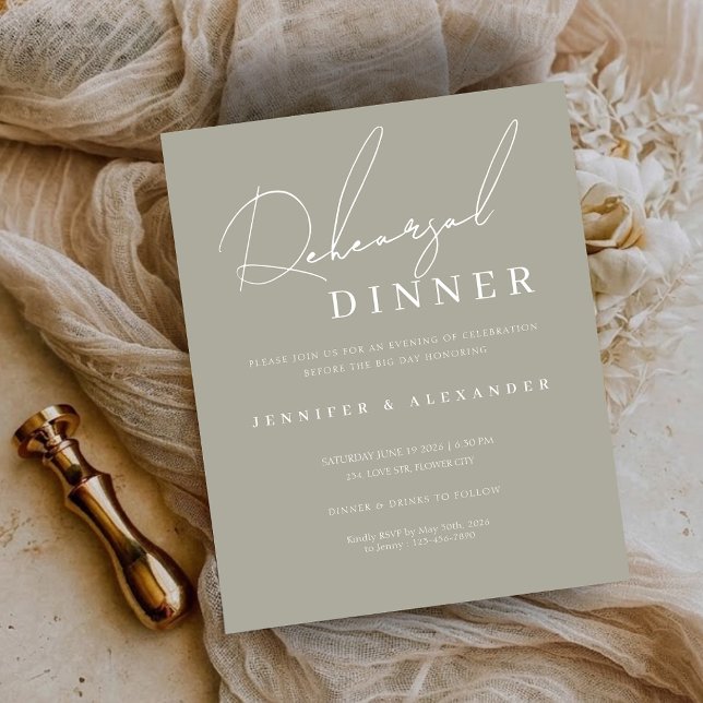 Budget-Minimalistische Probe-Dinner-Einladung (Budget Minimalist Rehearsal Dinner Invitation)