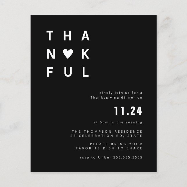 Budget Minimalistischer Schwarz-weißer Erntedank A (Vorderseite)