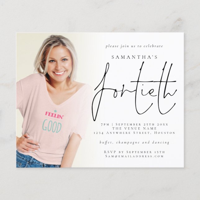 Budget Minimalistisches Foto Overlay 40. Geburtsta (Vorderseite)