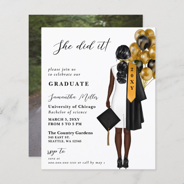 Budget Minimalistisches Foto Sie tat es Abschluss (Vorne/Hinten)