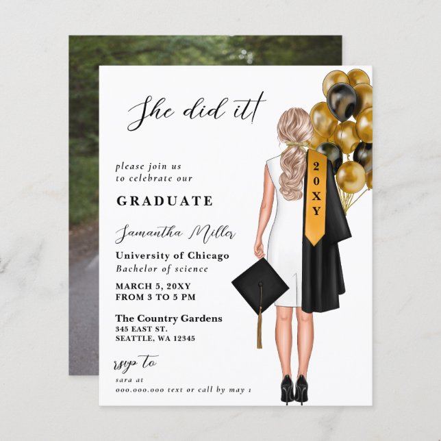 Budget Minimalistisches Foto Sie tat es Abschluss (Vorne/Hinten)