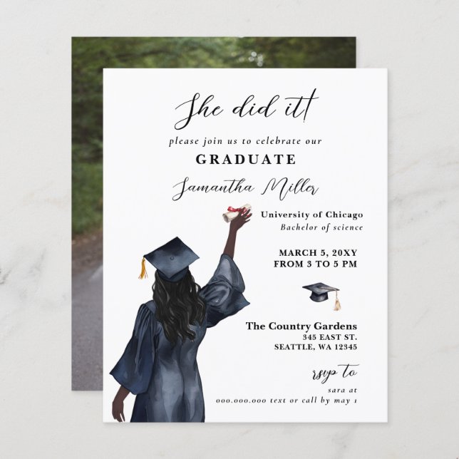 Budget Minimalistisches Foto Sie tat es Abschluss (Vorne/Hinten)