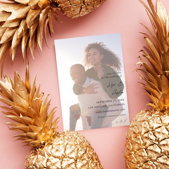 Budget MOD Calligraphy w Duo Foto Save the Date Flyer (Von Creator hochgeladen)