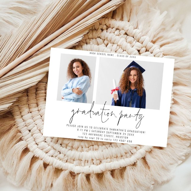 Budget Modern 2 Foto Script Graduation Party (front and back view)
