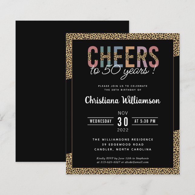 Budget Modern 50. Geburtstagsparty Leopard Print (Vorne/Hinten)