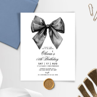 Budget Modern Black Bow Birthday Einladung