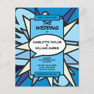 Budget Modern Blue Comic Book Wedding Einladung