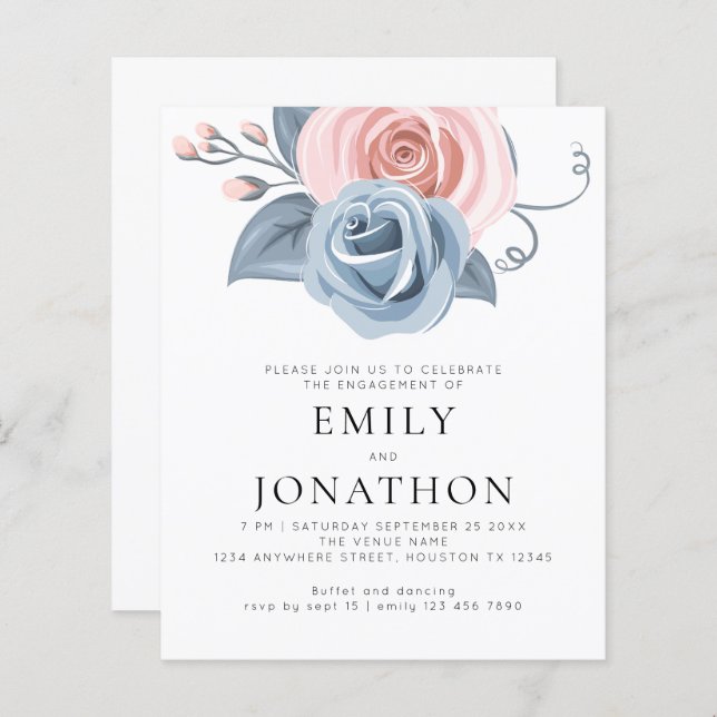 Budget Modern Blue Pink Florals Engagement Party (Vorne/Hinten)