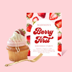 Budget Modern Boho Strawberry Berry 1. Geburtstag Flyer