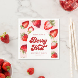 Budget Modern Boho Strawberry Berry 1. Geburtstag Serviette