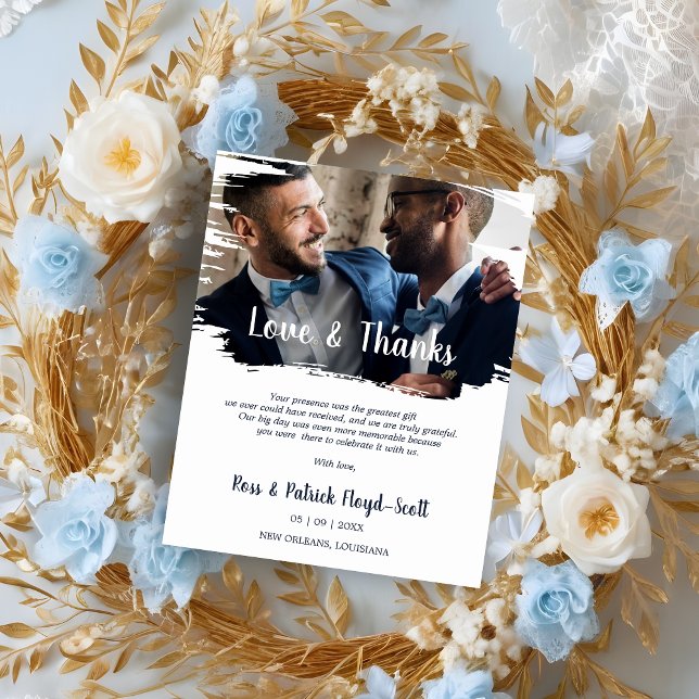 Budget Modern Brushtroke Fake effect Photo (Inexpensive Cheap Brushstroke Fake effect Photo Newlyweds Thanks You Card with Envelope.)