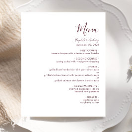 Budget Modern Burgund Script Wedding Menu