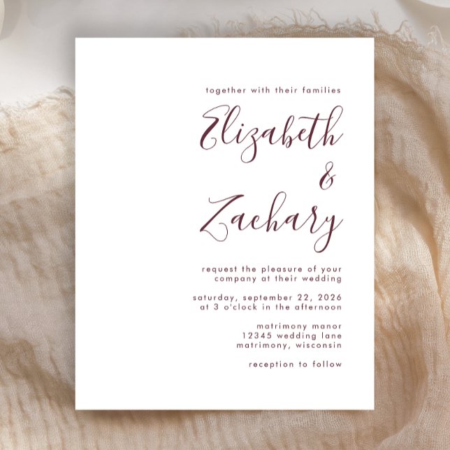 Budget Modern Burgundy Script Einladung (Von Creator hochgeladen)