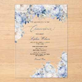 Budget Modern Dusty Blue Floral Quinceañera Acryleinladungen
