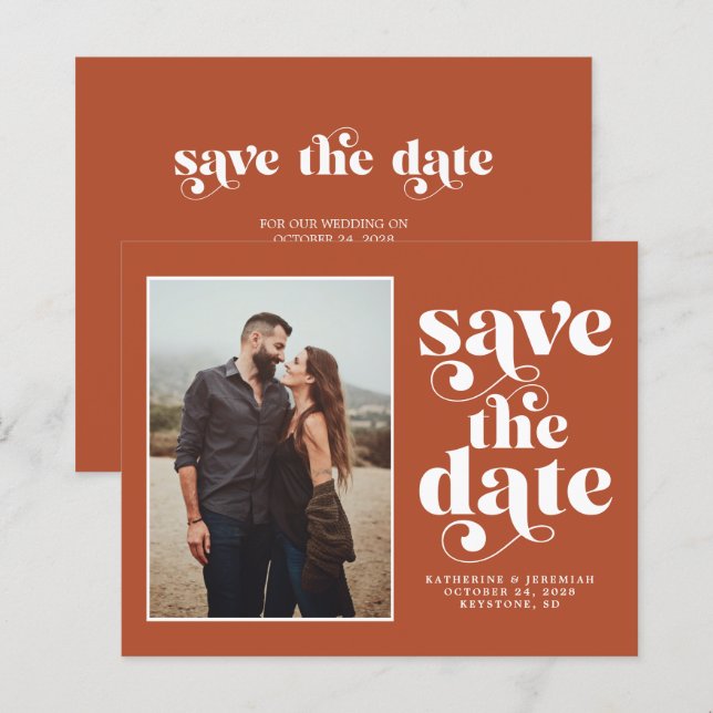 Budget Modern Earth Tones Foto Save the Date (Vorne/Hinten)