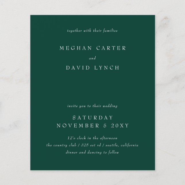 Budget Modern Emerald Green Wedding Einladung (Vorderseite)