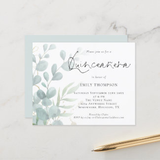 Budget Modern Eukalyptus Quinceañera Einladung