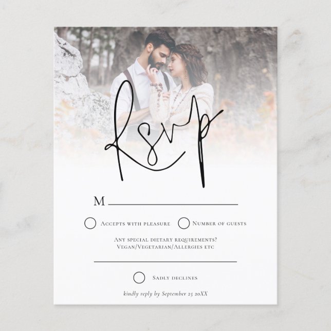 Budget Modern Foto Overlay Wedding RSVP (Vorderseite)