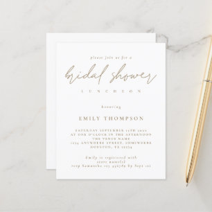Budget Modern Gold Script Bridal Dusche Einladung