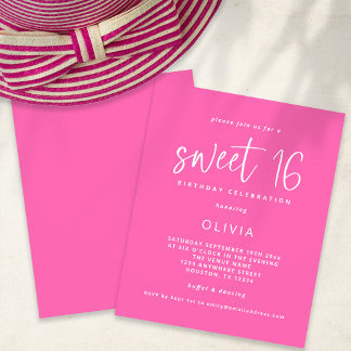 Budget Modern Hot Pink Sweet 16 Geburtstag Einladu