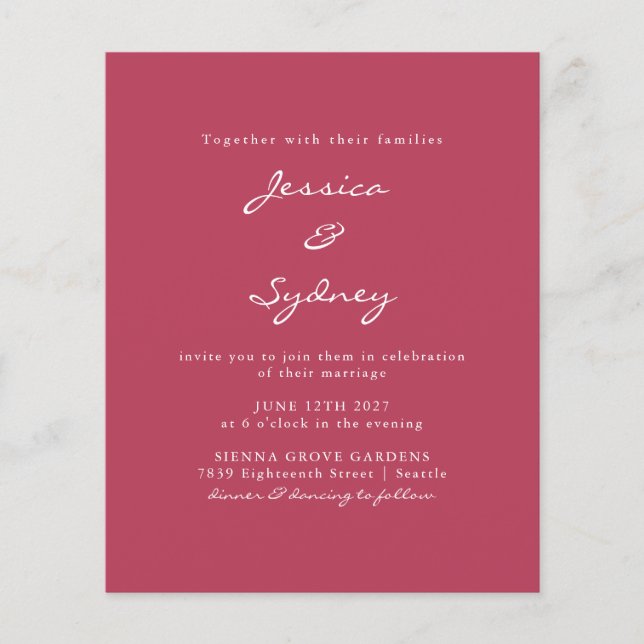Budget Modern Magenta Script Hochzeit (Vorderseite)