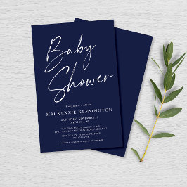 Budget Modern Navy Blue Script Baby Dusche FLYER
