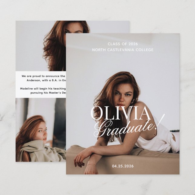 BUDGET Modern Photo Typography Script Grad Party  (Vorne/Hinten)
