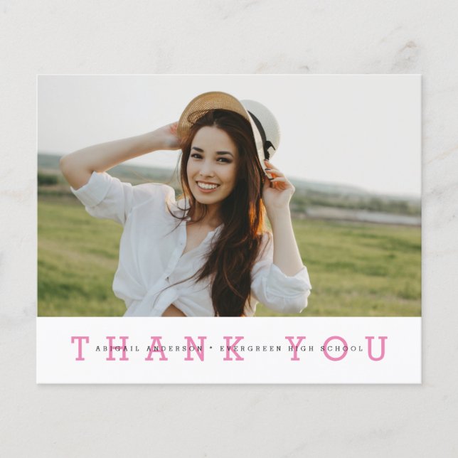 Budget Modern Pink Foto Grad Danke Postcard (Vorderseite)