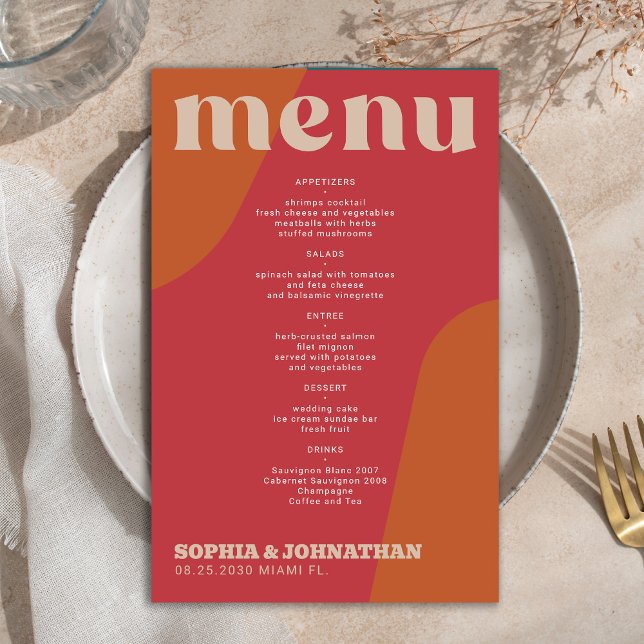 Budget modern retro groovy wedding menu template (Von Creator hochgeladen)