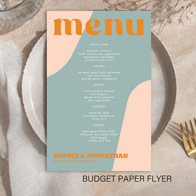 Budget modern retro groovy wedding menu template flyer (Von Creator hochgeladen)