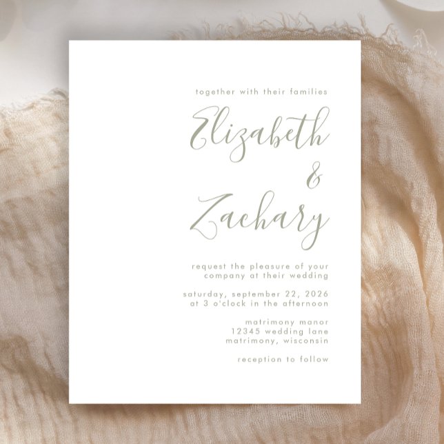 Budget Modern Sage Green Script Einladung (Von Creator hochgeladen)