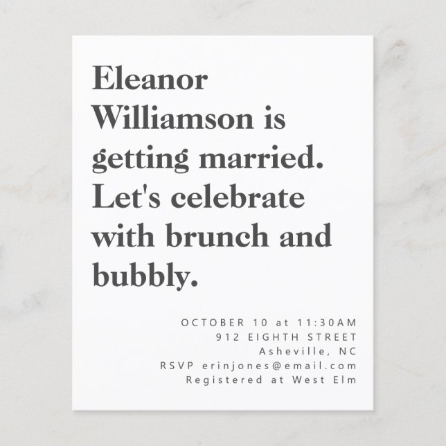 Budget Modern Schwarz-weiß Bridal Brunch (Vorderseite)