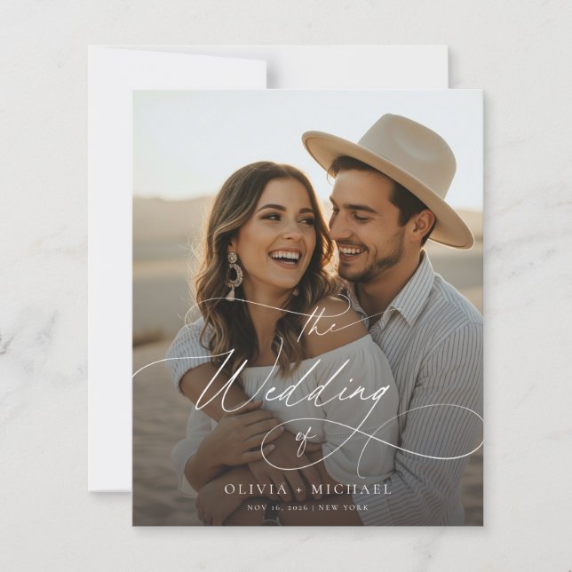 Budget Modern Script Boho Foto Wedites Einladungen (Vorderseite)