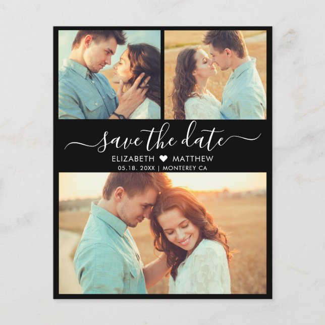 Budget Modern Script Foto Black Save the Date (Vorderseite)