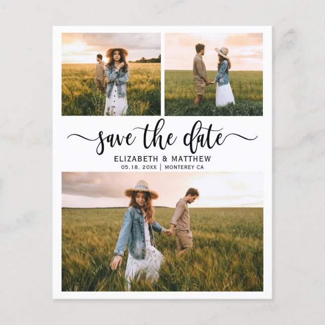 Budget Modern Script Foto Collage Save the Date (Vorderseite)