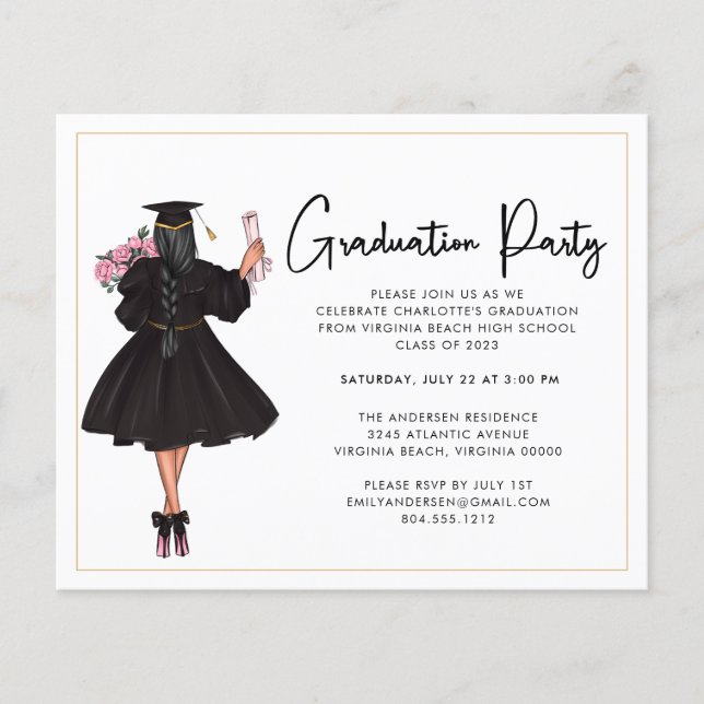 Budget Modern Script Graduation Party Einladung F Flyer (Vorne)