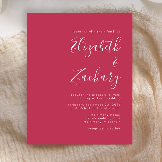 Budget Modern Script Magenta Wedding Einladung (Von Creator hochgeladen)