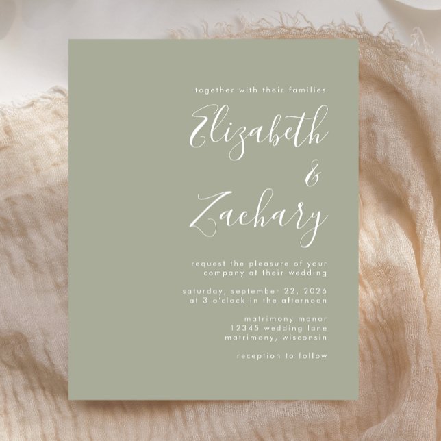 Budget Modern Script Sage Green Wedding Einladung (Von Creator hochgeladen)
