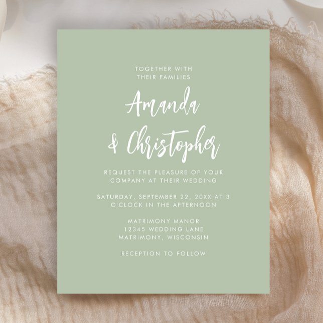 Budget Modern Script Sage Green Wedding Invitation (Von Creator hochgeladen)