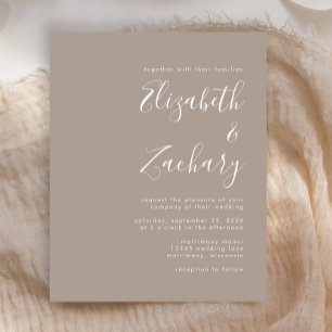 Budget Modern Script Taupe Hochzeit Einladung