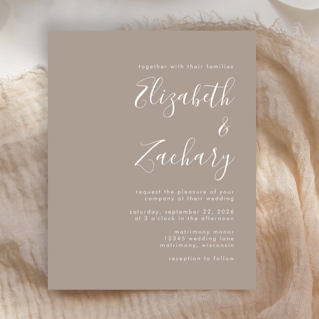 Budget Modern Script Taupe Hochzeit Einladung (Von Creator hochgeladen)