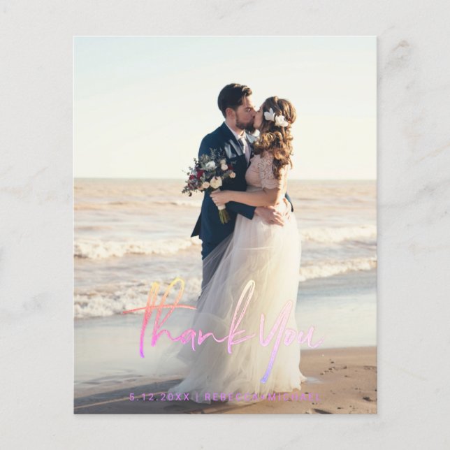 Budget Modern Script Wedding Photo Thank You Cards (Vorderseite)