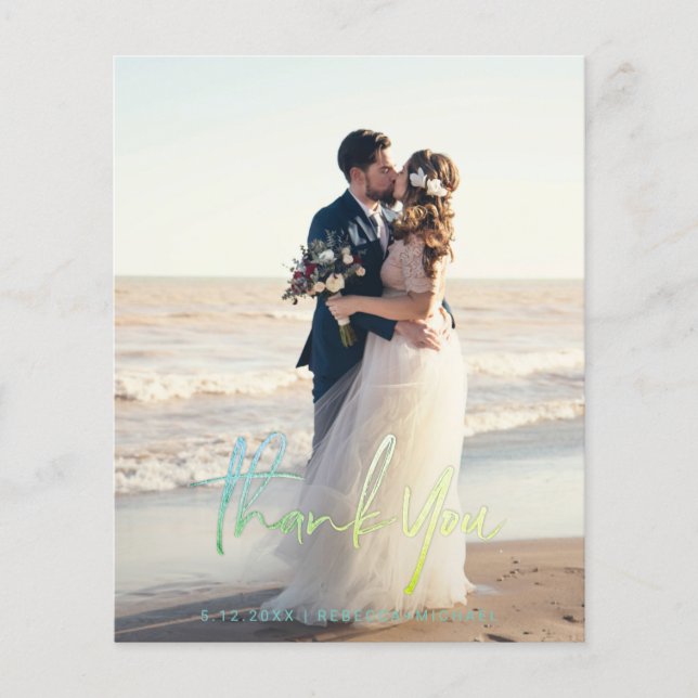 Budget Modern Script Wedding Photo Thank You Cards (Vorderseite)