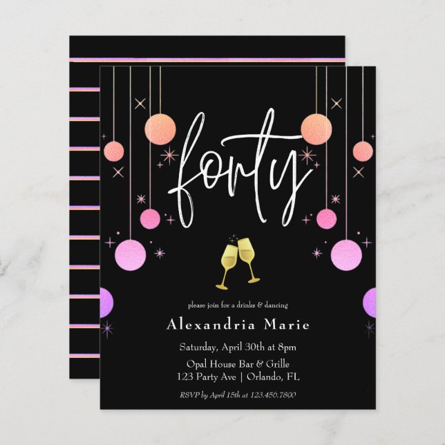 Budget Modern Sparkle 40. Geburtstag (Vorne/Hinten)