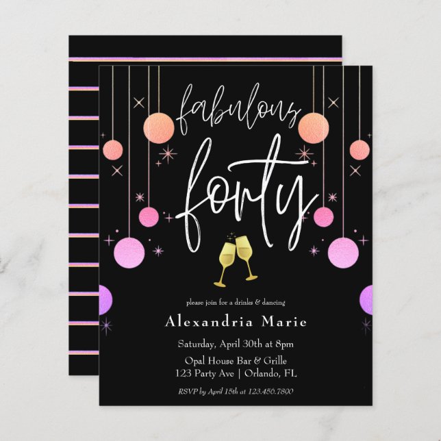 Budget Modern Sparkle "Fabulous 40" Geburtstag (Vorne/Hinten)