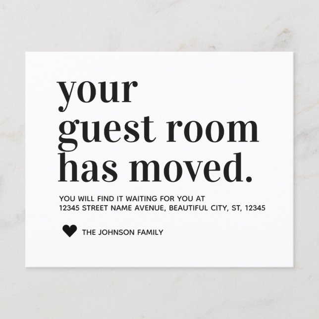 Budget Modern Typografy Guest Room Moving Card (Vorderseite)