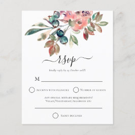 Budget Modern Watercolor Pink Florals Wedding RSVP