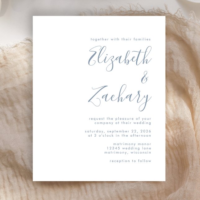 Budget Moderne Blue Script Einladung Hochzeit (Von Creator hochgeladen)